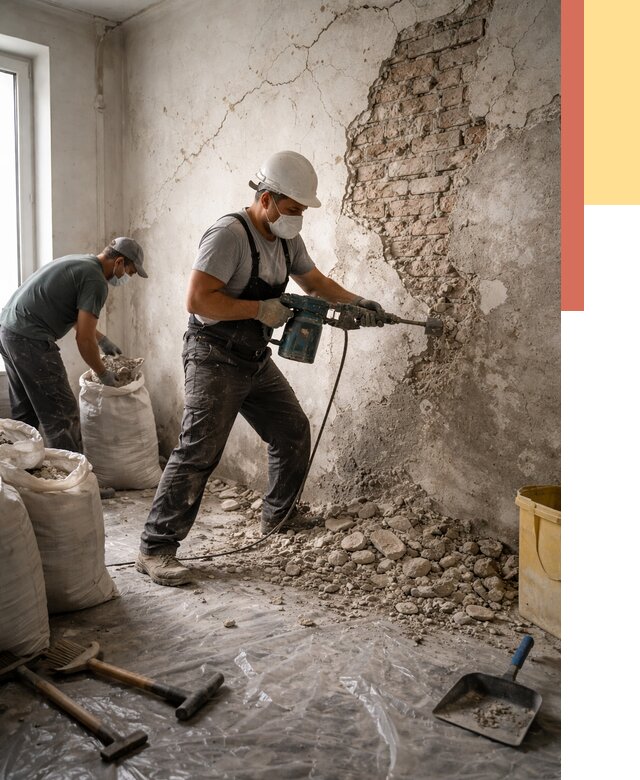 Демонтаж штукатурки со стен в Луховицах от 7448 руб/м² — быстро и недорого | ОТДЕЛОЧНИК-Лхв