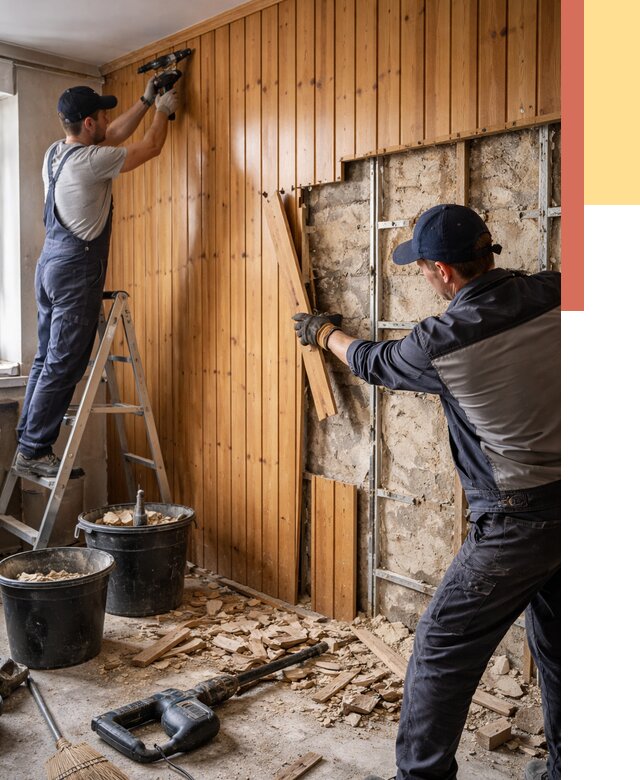 Демонтаж вагонки со стен в Луховицах от 1500 руб. — снятие, удаление, срочно | ОТДЕЛОЧНИК-Лхв