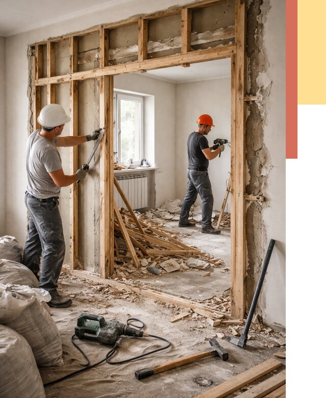 Демонтаж деревянных перегородок в Луховицах от 3310 руб. — быстро и недорого | ОТДЕЛОЧНИК-Лхв