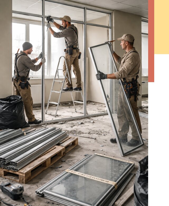 Демонтаж алюминиевых перегородок в Луховицах от 4345 руб. — быстро и недорого | ОТДЕЛОЧНИК-Лхв