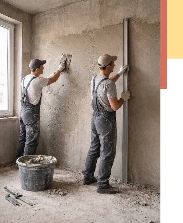 Штукатурка бетонных стен в Луховицах от 4655 руб/м² — качественно и быстро | ОТДЕЛОЧНИК-Лхв