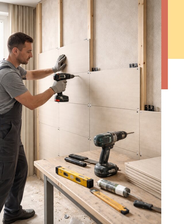 Монтаж МДФ панелей на стены в Луховицах от 1293 руб. под ключ | ОТДЕЛОЧНИК-Лхв