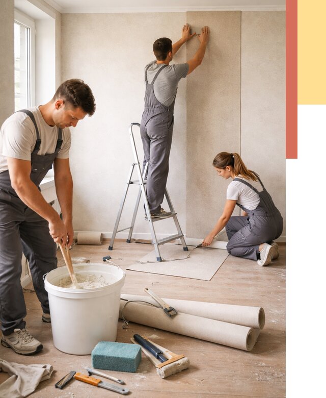 Оклейка стен обоями в Луховицах от 3621 руб/м2 — быстро и недорого | ОТДЕЛОЧНИК-Лхв