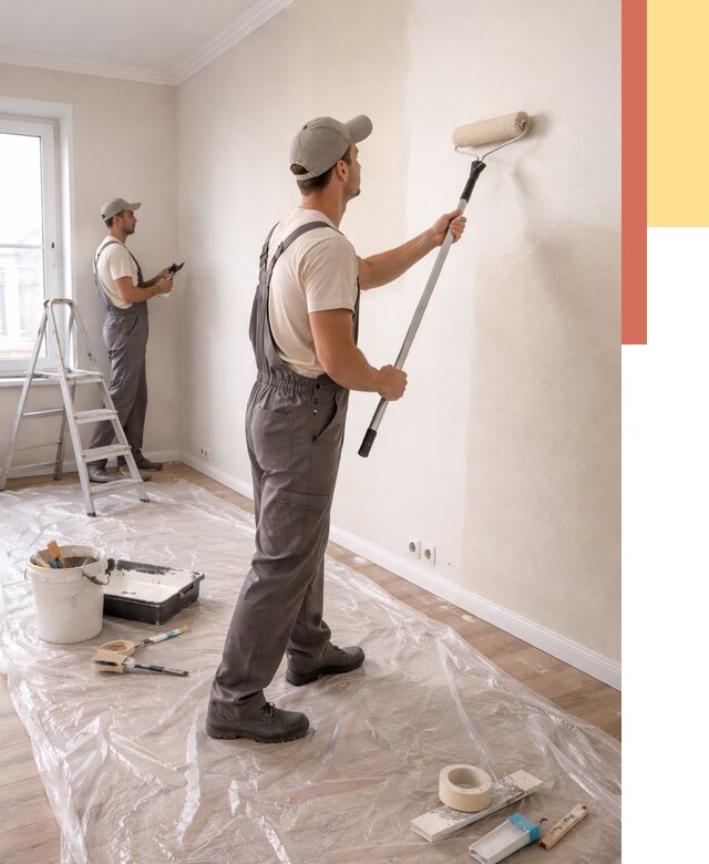 Покраска стен акриловой краской в Луховицах от 3621 руб./м² — быстро и недорого | ОТДЕЛОЧНИК-Лхв