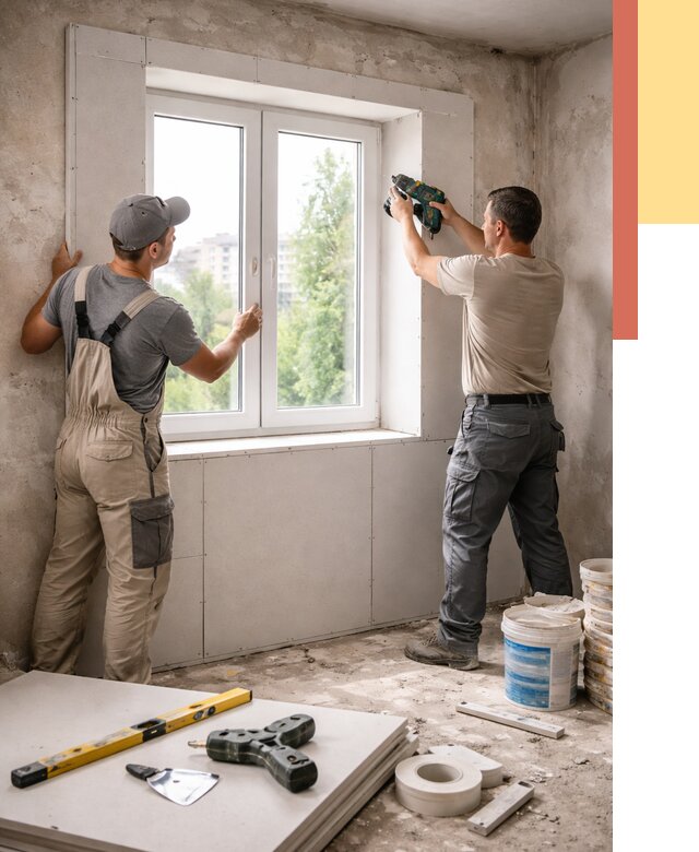 Монтаж откосов из гипсокартона в Луховицах от 4655 руб. под ключ | ОТДЕЛОЧНИК-Лхв