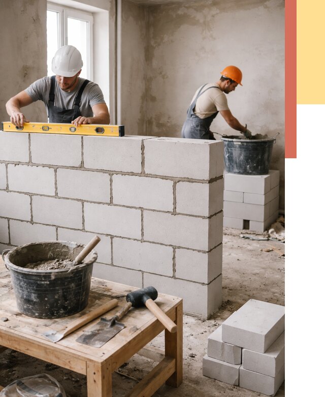 Кладка перегородок из газобетона в Луховицах от 3310 руб. под ключ | ОТДЕЛОЧНИК-Лхв