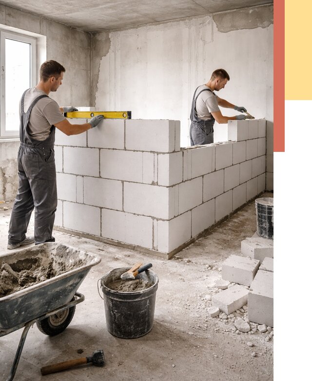 Кладка перегородок из ПГП в Луховицах от 2586 руб./м2 — монтаж и возведение под ключ | ОТДЕЛОЧНИК-Лхв