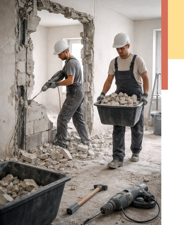 Демонтаж блоковых перегородок в Луховицах от 3879 руб. — быстро и недорого | ОТДЕЛОЧНИК-Лхв