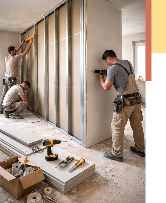 Монтаж однослойной перегородки из гипсокартона в Луховицах от 672 руб. | ОТДЕЛОЧНИК-Лхв