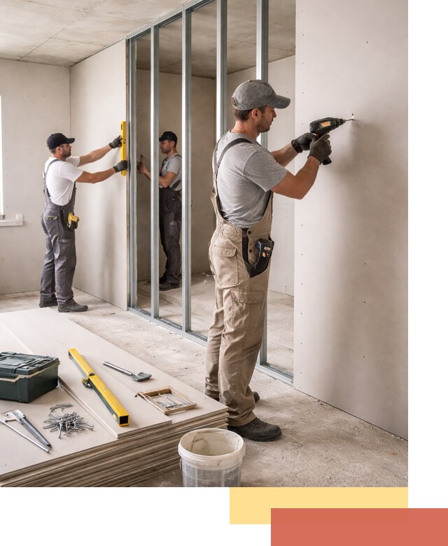 Однослойная перегородка из гипсокартона в Луховицах под ключ, монтаж и отделка