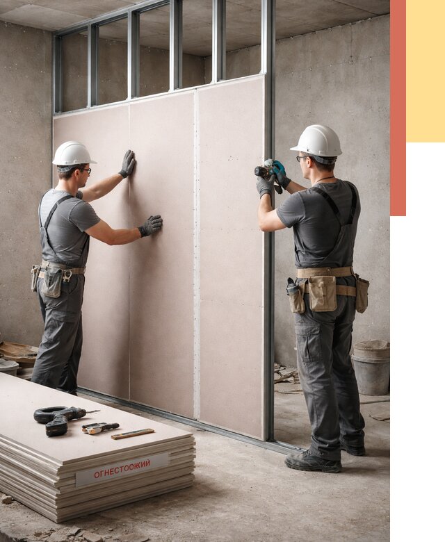 Перегородка из огнестойкого гипсокартона в Луховицах от 1914 руб. под ключ | ОТДЕЛОЧНИК-Лхв