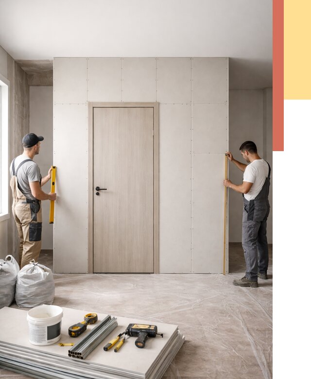 Перегородка из гипсокартона с дверью в Луховицах от 4655 руб. под ключ | ОТДЕЛОЧНИК-Лхв