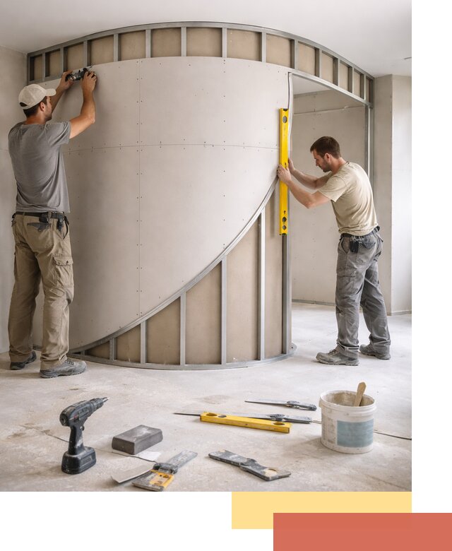 Радиусная перегородка из гипсокартона в Луховицах под ключ