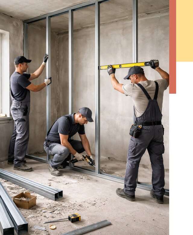 Монтаж каркаса перегородки из профиля в Луховицах от 776 руб. | ОТДЕЛОЧНИК-Лхв