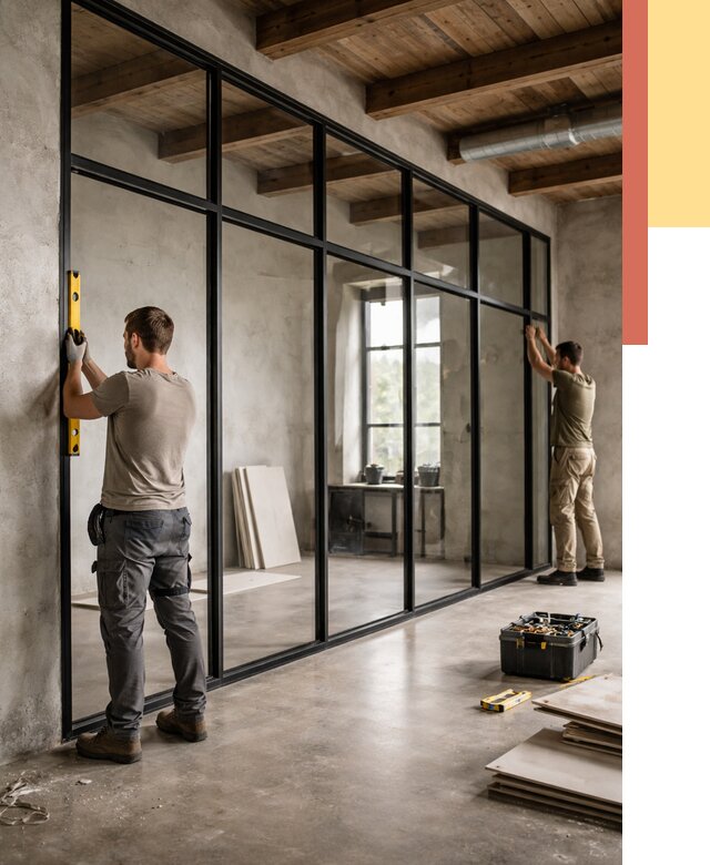 Стеклянные перегородки лофт в Луховицах от 10862 руб. под ключ | ОТДЕЛОЧНИК-Лхв