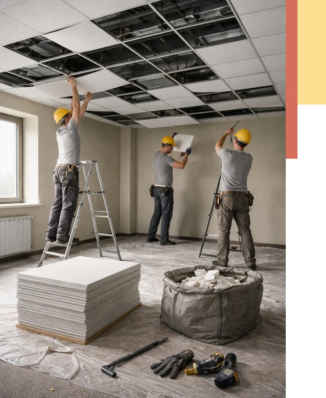 Демонтаж потолка Армстронг в Луховицах от 4655 руб. быстро и недорого | ОТДЕЛОЧНИК-Лхв