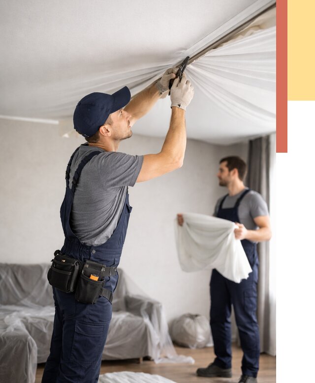 Демонтаж натяжного потолка в Луховицах от 4655 руб. — снятие и разбор под ключ | ОТДЕЛОЧНИК-Лхв