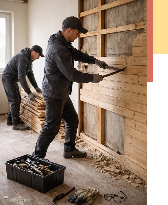 Демонтаж вагонки в Луховицах от 3931 руб/м2 — быстро и недорого | ОТДЕЛОЧНИК-Лхв