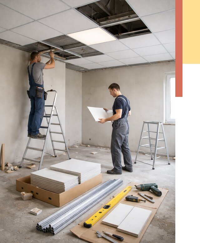 Монтаж потолка армстронг в Луховицах от 4655 руб/м2 — быстрая установка под ключ | ОТДЕЛОЧНИК-Лхв