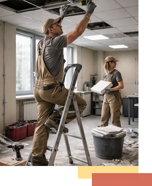 Ремонт потолка Армстронг и замена плит в Луховицах