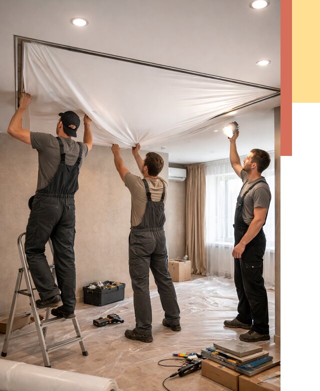 Монтаж ПВХ натяжного потолка в Луховицах от 3621 руб. под ключ | ОТДЕЛОЧНИК-Лхв