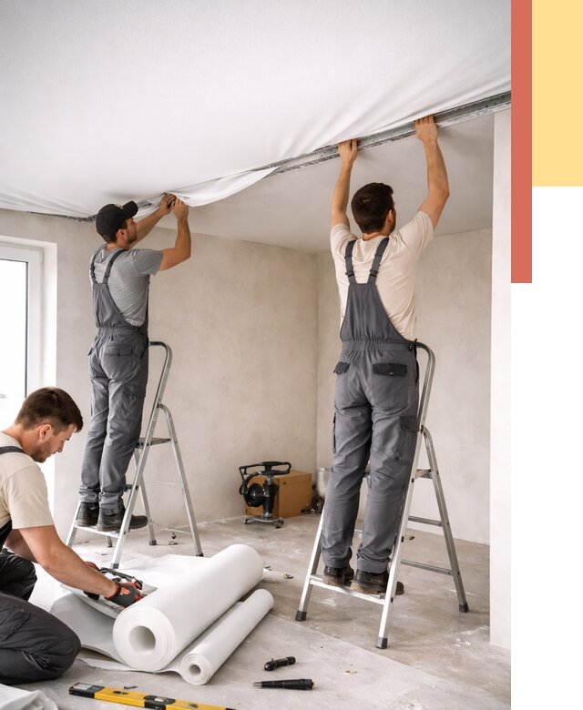 Монтаж тканевого натяжного потолка в Луховицах от 3621 руб. под ключ | ОТДЕЛОЧНИК-Лхв