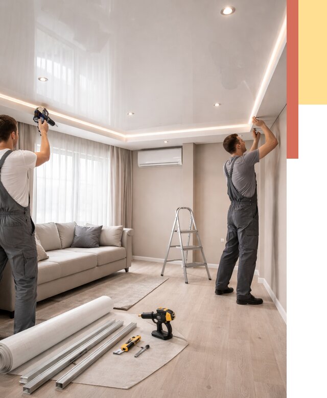 Монтаж глянцевого натяжного потолка в Луховицах от 776 руб. под ключ | ОТДЕЛОЧНИК-Лхв