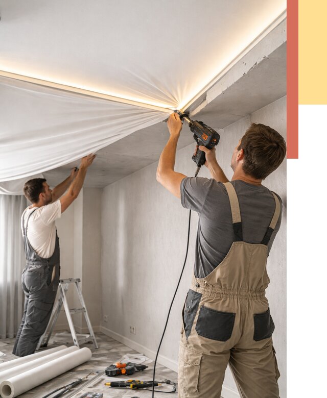 Монтаж натяжного потолка с подсветкой в Луховицах от 983 руб. | ОТДЕЛОЧНИК-Лхв