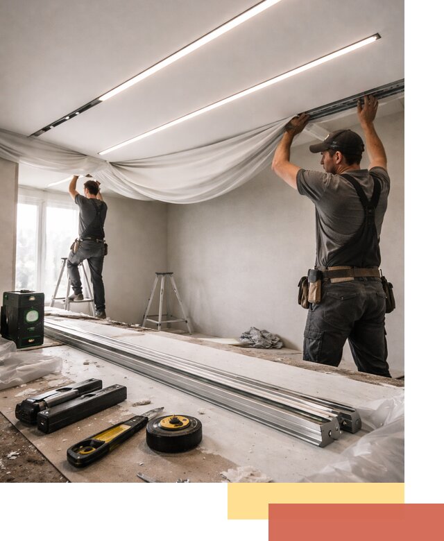 Монтаж натяжных потолков со световыми линиями в Луховицах