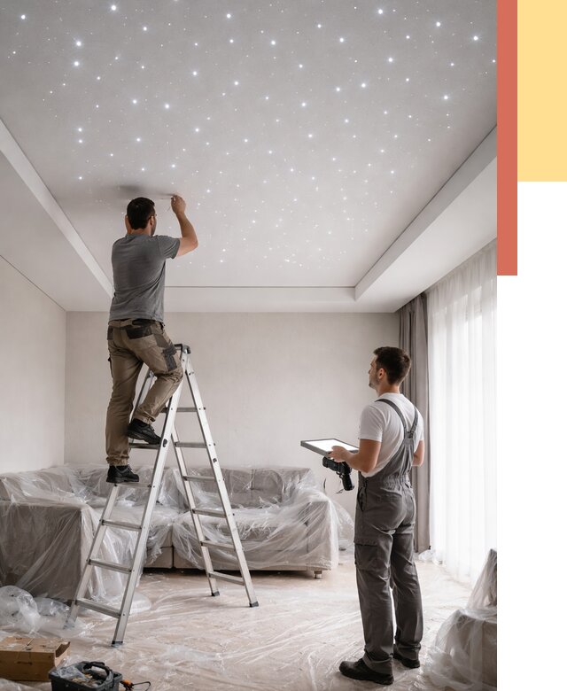 Монтаж натяжного потолка «звездное небо» в Луховицах от 6724 руб. | ОТДЕЛОЧНИК-Лхв