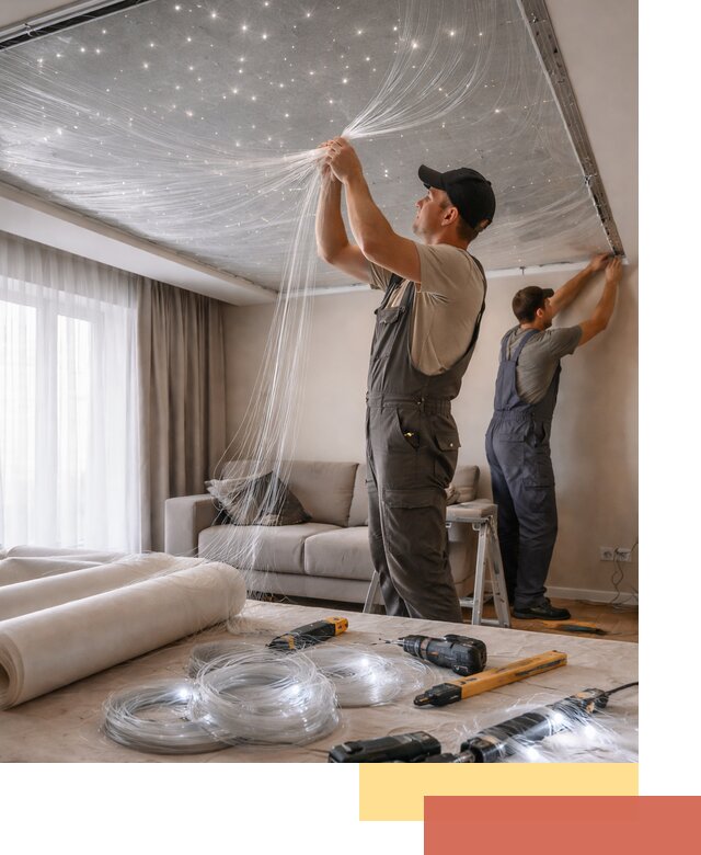 Монтаж натяжного потолка «Звездное небо» в Луховицах