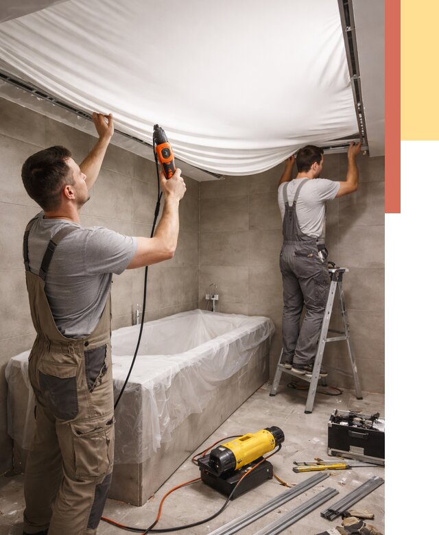 Монтаж натяжного потолка в ванной в Луховицах от 1241 руб. под ключ | ОТДЕЛОЧНИК-Лхв