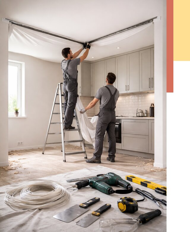 Установка натяжного потолка на кухне в Луховицах от 2483 руб. | ОТДЕЛОЧНИК-Лхв