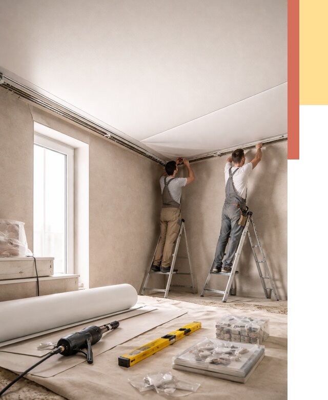 Монтаж натяжного потолка в спальне в Луховицах от 3931 руб. под ключ | ОТДЕЛОЧНИК-Лхв