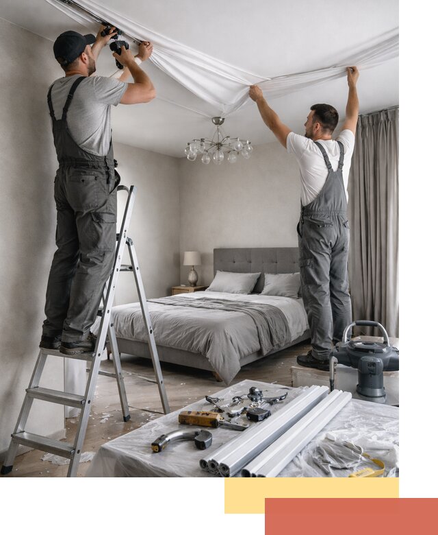 Монтаж натяжного потолка в спальне в Луховицах