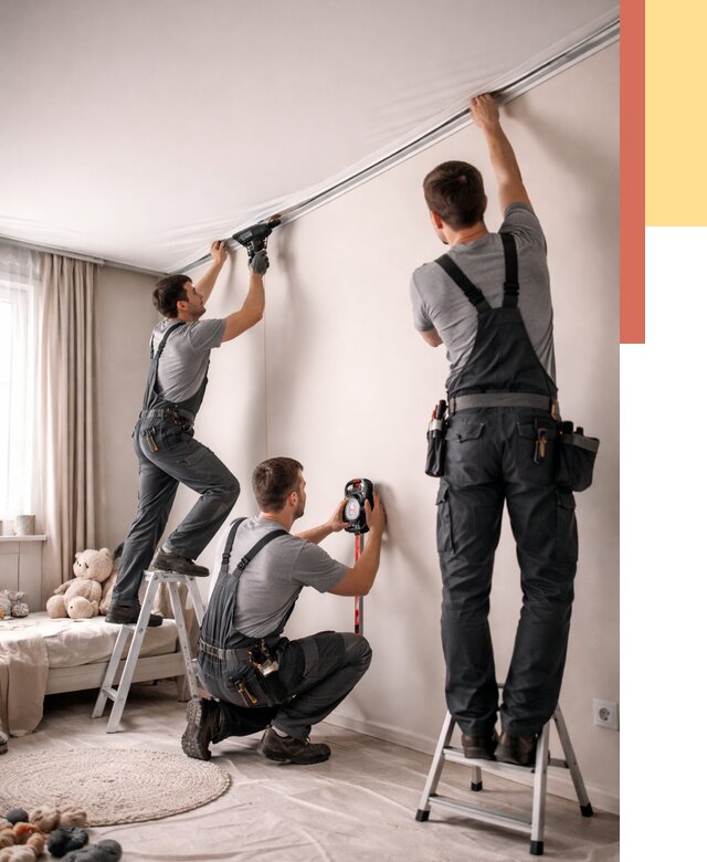 Монтаж натяжного потолка в детской в Луховицах от 3621 руб. — быстро и недорого | ОТДЕЛОЧНИК-Лхв