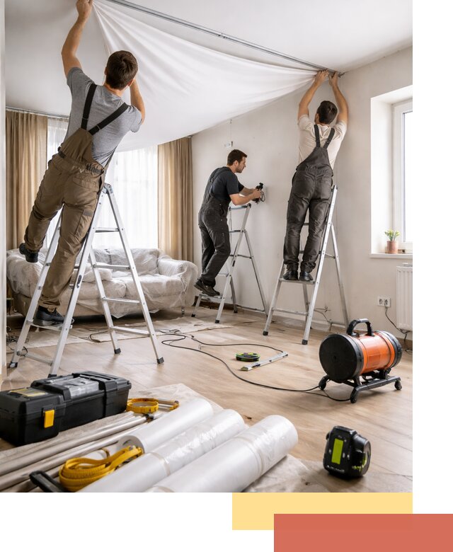 Монтаж натяжного потолка в гостиной в Луховицах