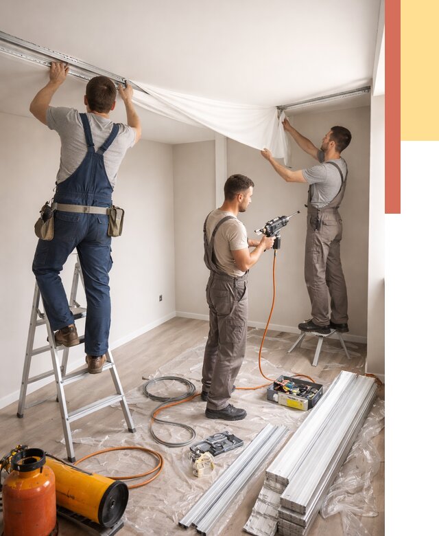 Монтаж натяжного потолка в студии в Луховицах от 5690 руб. — быстро и недорого | ОТДЕЛОЧНИК-Лхв