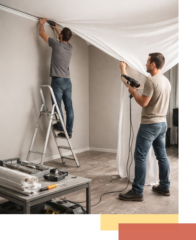 Монтаж натяжного потолка в студии в Луховицах