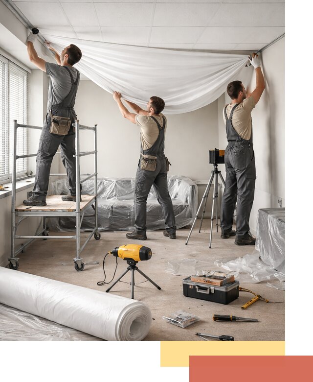 Монтаж натяжного потолка в офисе в Луховицах