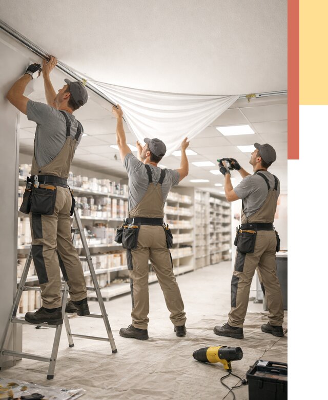 Монтаж натяжного потолка в магазине в Луховицах от 4655 руб. быстро и недорого | ОТДЕЛОЧНИК-Лхв