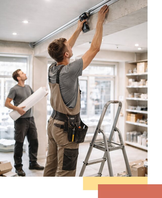 Монтаж натяжных потолков в магазине в Луховицах