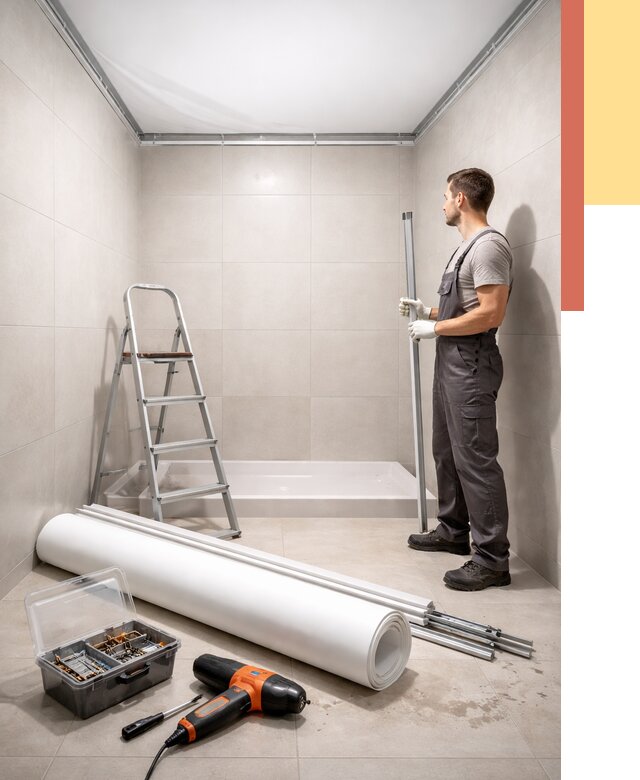 Монтаж натяжного потолка в санузле в Луховицах от 1914 руб. — ОТДЕЛОЧНИК-Лхв