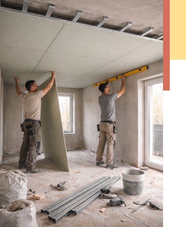 Одноуровневый потолок из гипсокартона в Луховицах от 776 руб. — монтаж под ключ | ОТДЕЛОЧНИК-Лхв