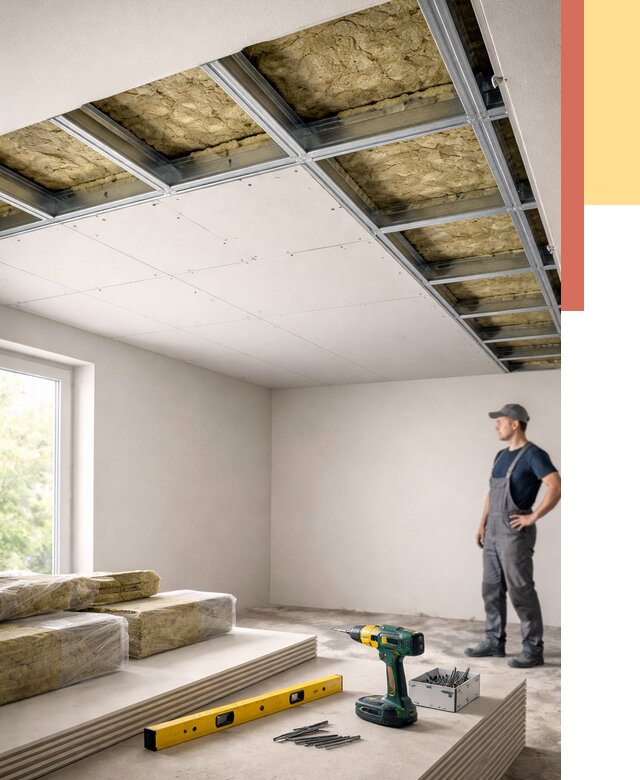 Звукоизоляция потолка ГКЛ в Луховицах от 983 руб. — монтаж под ключ | ОТДЕЛОЧНИК-Лхв