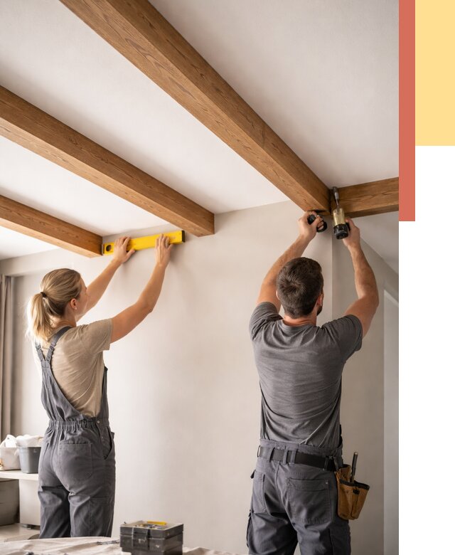 Монтаж декоративных балок на потолок в Луховицах от 4345 руб. — ОТДЕЛОЧНИК-Лхв